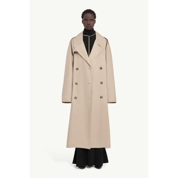 MM6 Maison Margiela Cotton Trench Coat in Sand, view 6 | Trench Coat | Coveti