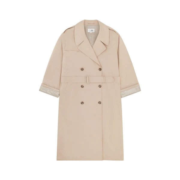 MM6 Maison Margiela Cotton Trench Coat in Sand | Trench Coat | Coveti