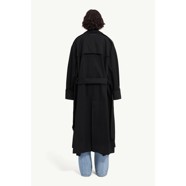 MM6 Maison Margiela Cotton Twill Trench Coat in Black, view 4 | Trench Coat | Coveti