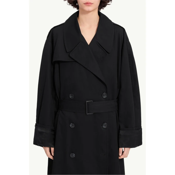 MM6 Maison Margiela Cotton Twill Trench Coat in Black, view 5 | Trench Coat | Coveti