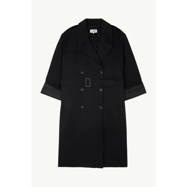 MM6 Maison Margiela Cotton Twill Trench Coat in Black, view 6 | Trench Coat | Coveti