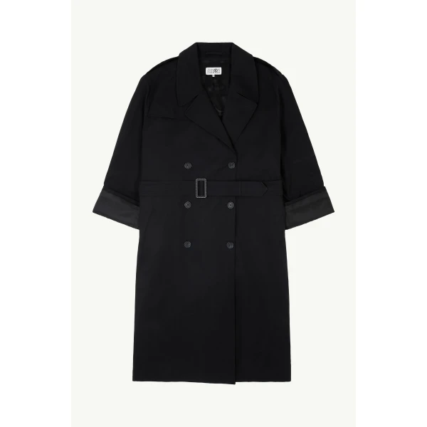 Cotton Twill Trench Coat in Black