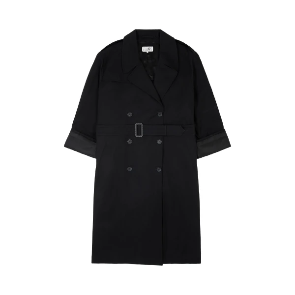 MM6 Maison Margiela Cotton Twill Trench Coat in Black | Trench Coat | Coveti