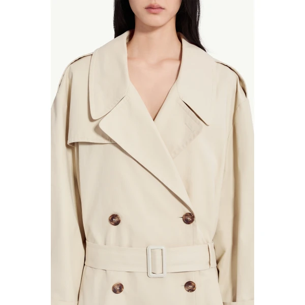 MM6 Maison Margiela Cotton Twill Trench Coat in Ecru, view 5 | Trench Coat | Coveti
