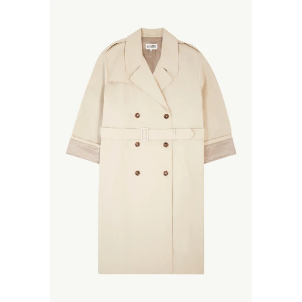 MM6 Maison Margiela Cotton Twill Trench Coat in Ecru, view 6 | Trench Coat | Coveti