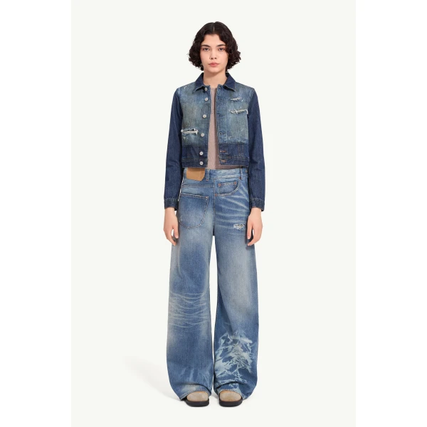 MM6 Maison Margiela Cropped Denim Jacket in Blue, view 2 | Denim | Coveti