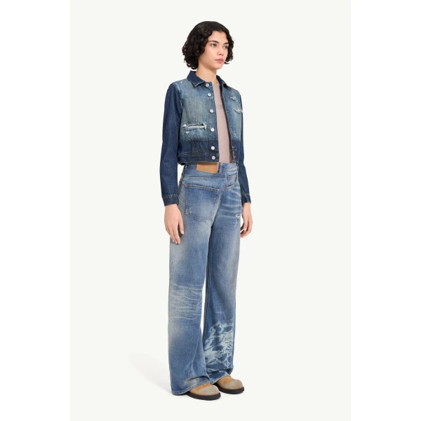 MM6 Maison Margiela Cropped Denim Jacket in Blue, view 3 | Denim | Coveti