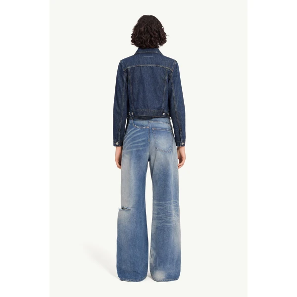MM6 Maison Margiela Cropped Denim Jacket in Blue, view 4 | Denim | Coveti