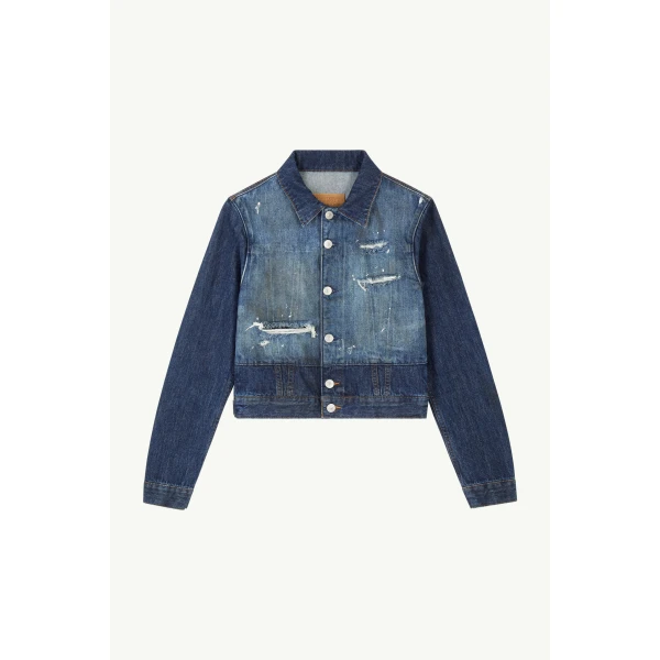 MM6 Maison Margiela Cropped Denim Jacket in Blue, view 6 | Denim | Coveti