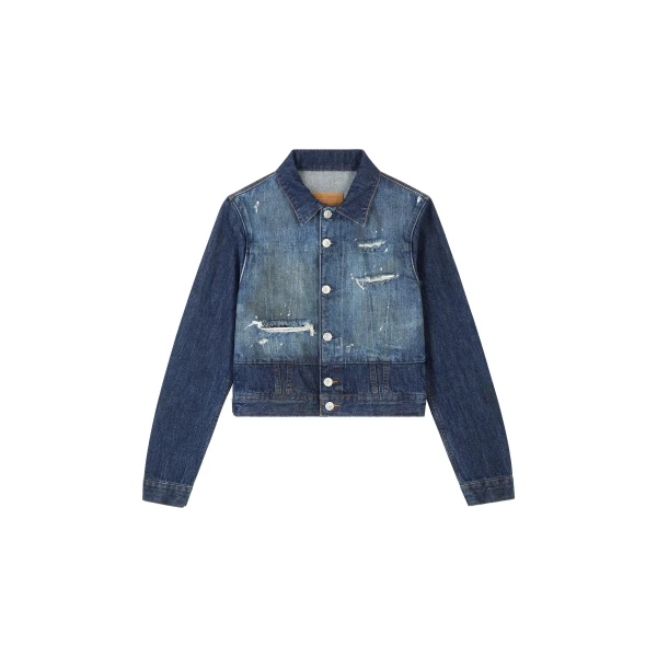 MM6 Maison Margiela Cropped Denim Jacket in Blue | Denim | Coveti