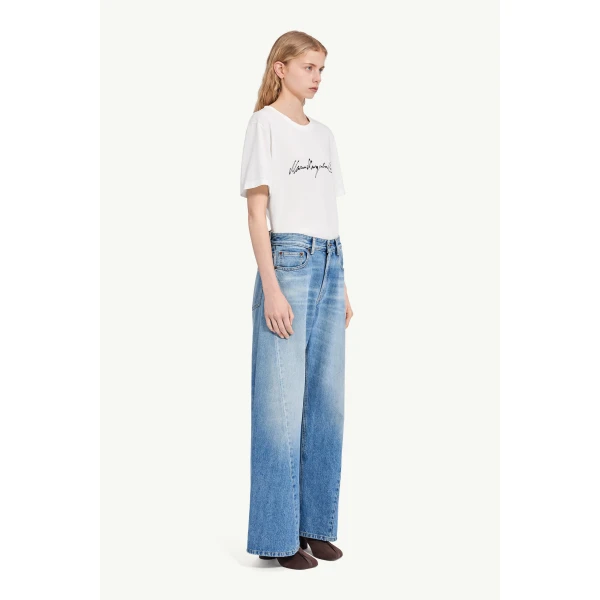 MM6 Maison Margiela Curved-Seam Wide-Leg Jeans in Blue, view 3 | Denim | Coveti