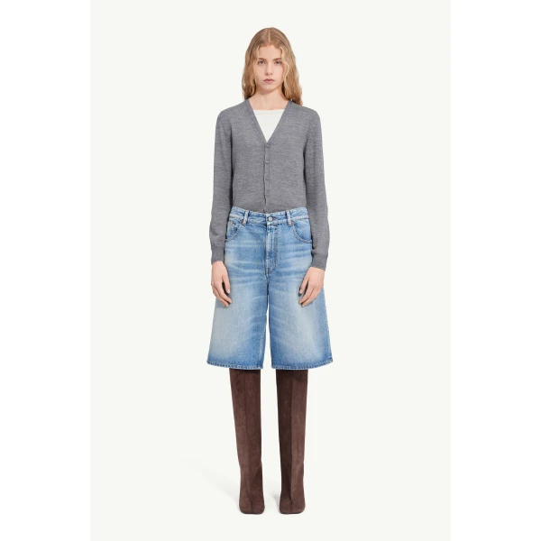 MM6 Maison Margiela Denim Bermuda Shorts in Blue, view 2 | Denim Shorts | Coveti