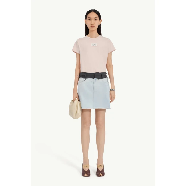 MM6 Maison Margiela Denim Mini Skirt in Light Blue, view 2 | Denim Skirts | Coveti