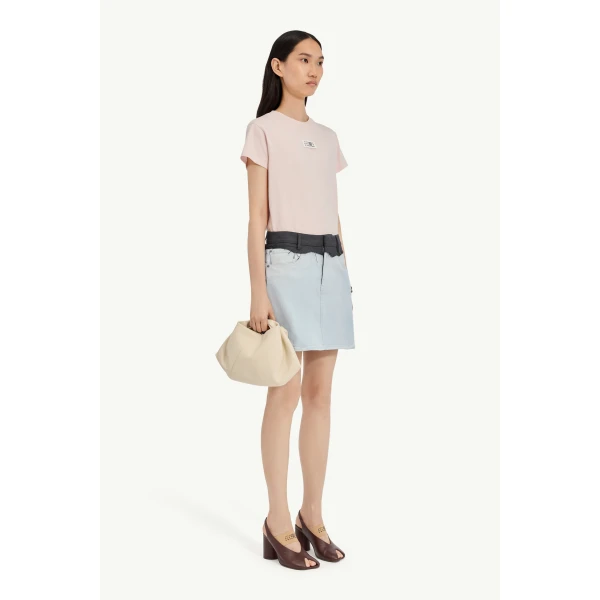 MM6 Maison Margiela Denim Mini Skirt in Light Blue, view 3 | Denim Skirts | Coveti