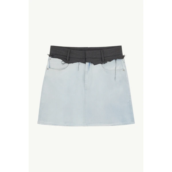 MM6 Maison Margiela Denim Mini Skirt in Light Blue, view 6 | Denim Skirts | Coveti