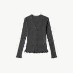 MM6 Maison Margiela Distressed Hem Knit Cardigan in Dark Grey | Cardigan | Coveti