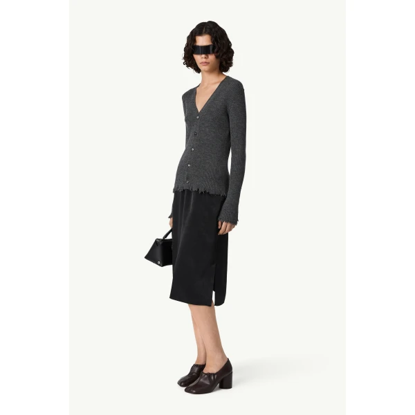MM6 Maison Margiela Distressed Hem Knit Cardigan in Dark Grey, view 3 | Cardigan | Coveti