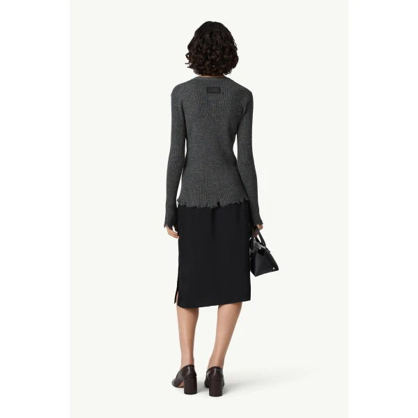 MM6 Maison Margiela Distressed Hem Knit Cardigan in Dark Grey, view 4 | Cardigan | Coveti