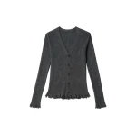 MM6 Maison Margiela Distressed Hem Knit Cardigan in Dark Grey | Cardigan | Coveti