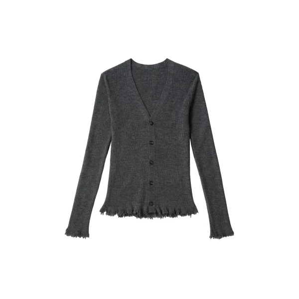 Distressed Hem Knit Cardigan in Dark Grey