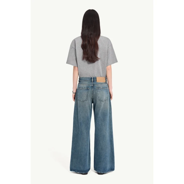 MM6 Maison Margiela Distressed Wide-Leg Jeans in Dark Blue, view 4 | Denim | Coveti