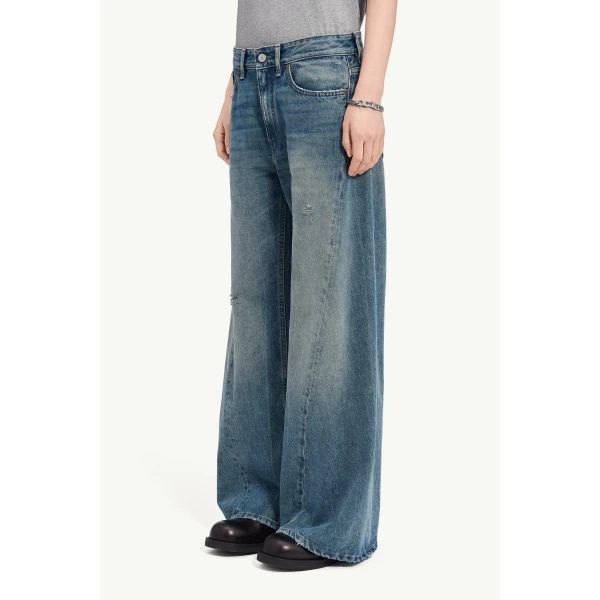 MM6 Maison Margiela Distressed Wide-Leg Jeans in Dark Blue, view 5 | Denim | Coveti