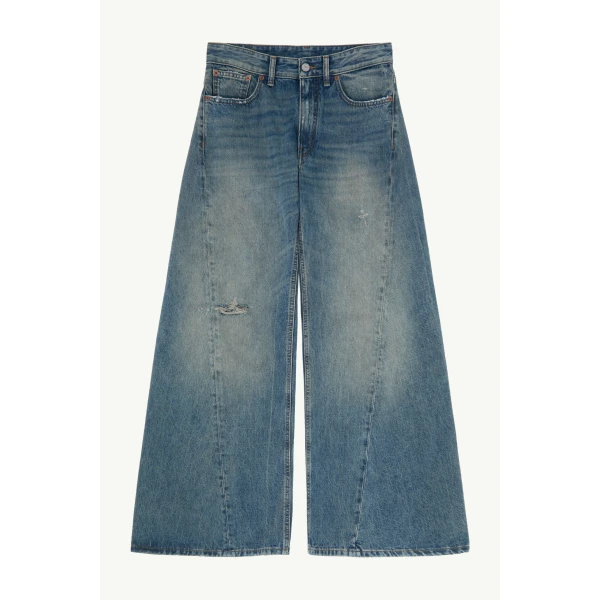 MM6 Maison Margiela Distressed Wide-Leg Jeans in Dark Blue, view 6 | Denim | Coveti