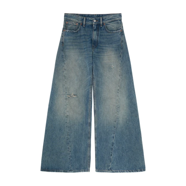 MM6 Maison Margiela Distressed Wide-Leg Jeans in Dark Blue | Denim | Coveti