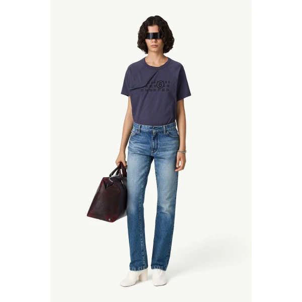 MM6 Maison Margiela Double Back Pocket Denim Jeans in Blue, view 2 | Denim | Coveti