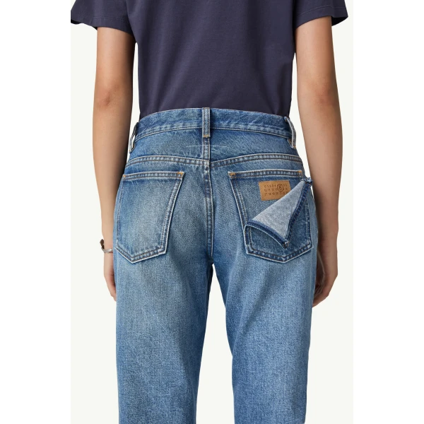 MM6 Maison Margiela Double Back Pocket Denim Jeans in Blue, view 6 | Denim | Coveti