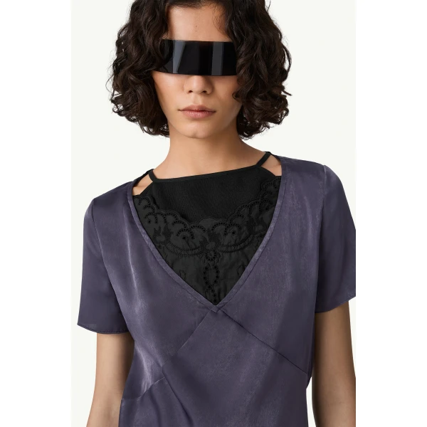 MM6 Maison Margiela Double Layer Lining-Look Slip Dress in Blue, view 6 | Mini Dresses | Coveti
