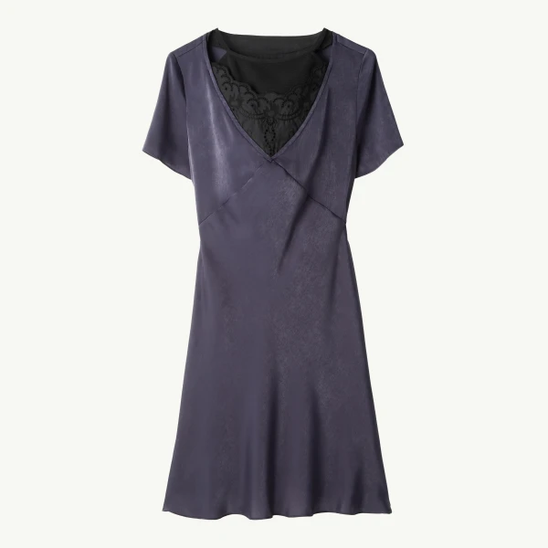 Double Layer Lining-Look Slip Dress in Blue
