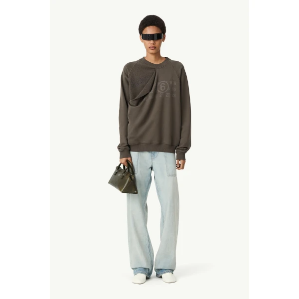 MM6 Maison Margiela Double Layer Sweatshirt in Olive, view 2 | Hoodies | Coveti