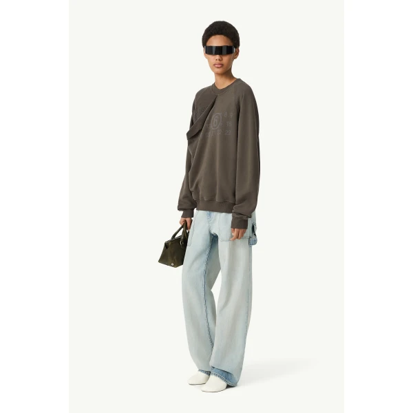 MM6 Maison Margiela Double Layer Sweatshirt in Olive, view 3 | Hoodies | Coveti