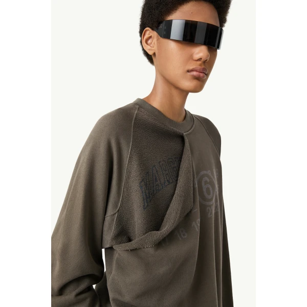 MM6 Maison Margiela Double Layer Sweatshirt in Olive, view 6 | Hoodies | Coveti