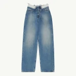 MM6 Maison Margiela Double-Waistband Straight-Leg Jeans in Light Blue | Denim | Coveti
