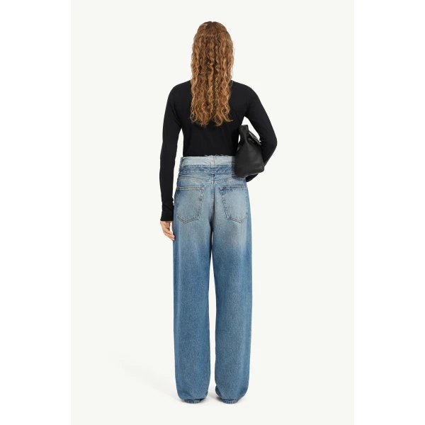 MM6 Maison Margiela Double-Waistband Straight-Leg Jeans in Light Blue, view 4 | Denim | Coveti