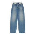 MM6 Maison Margiela Double-Waistband Straight-Leg Jeans in Light Blue | Denim | Coveti