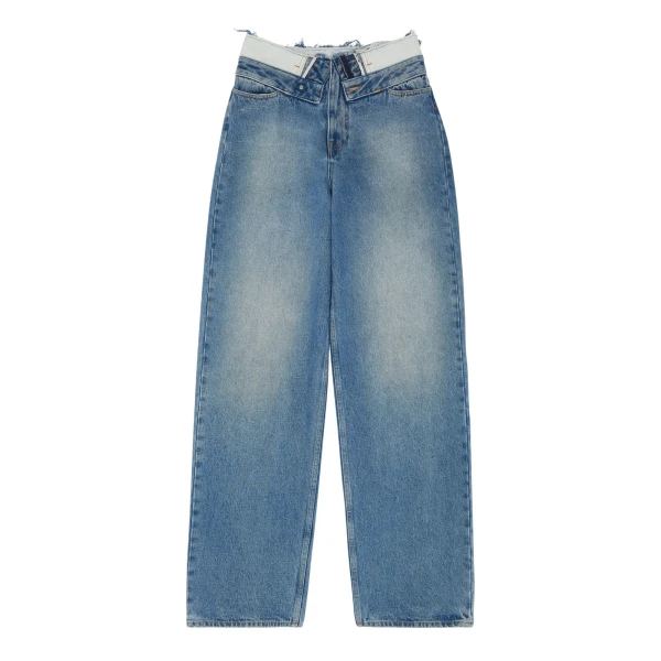 MM6 Maison Margiela Double-Waistband Straight-Leg Jeans in Light Blue | Denim | Coveti