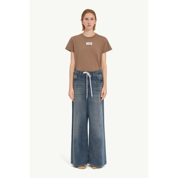 MM6 Maison Margiela Drawstring Jeans in Grey Blue, view 2 | Denim | Coveti