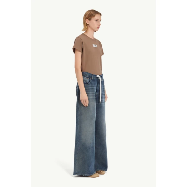 MM6 Maison Margiela Drawstring Jeans in Grey Blue, view 3 | Denim | Coveti