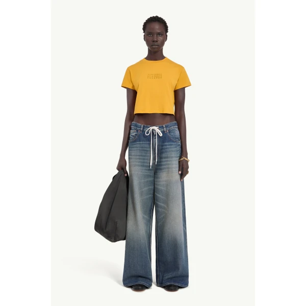 MM6 Maison Margiela Drawstring Wide-Leg Jeans in Blue, view 2 | Denim | Coveti