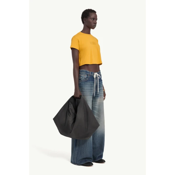 MM6 Maison Margiela Drawstring Wide-Leg Jeans in Blue, view 3 | Denim | Coveti