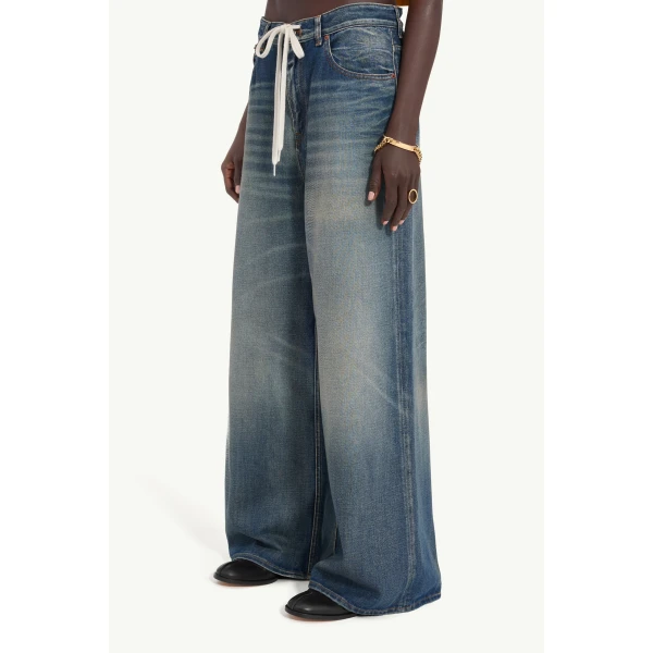 MM6 Maison Margiela Drawstring Wide-Leg Jeans in Blue, view 5 | Denim | Coveti