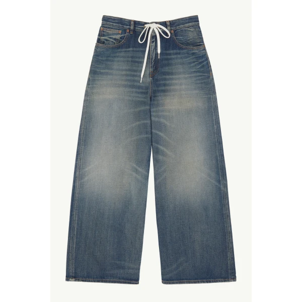 MM6 Maison Margiela Drawstring Wide-Leg Jeans in Blue, view 6 | Denim | Coveti