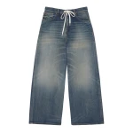 MM6 Maison Margiela Drawstring Wide-Leg Jeans in Blue | Denim | Coveti