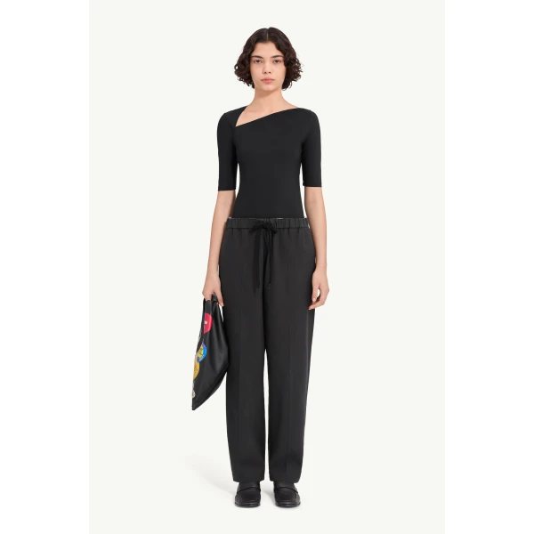 MM6 Maison Margiela Drawstring Wool Shirting Trousers in Anthracite, view 2 | Tailored pants | Coveti