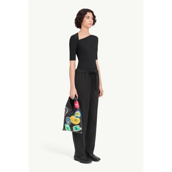 MM6 Maison Margiela Drawstring Wool Shirting Trousers in Anthracite, view 3 | Tailored pants | Coveti