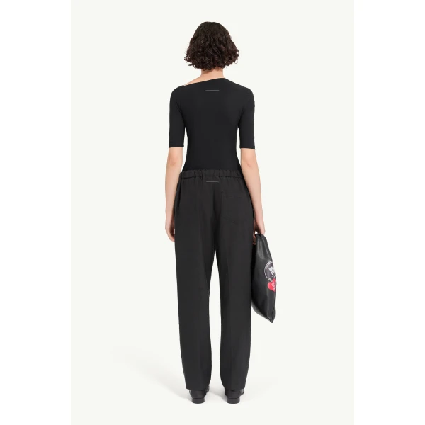 MM6 Maison Margiela Drawstring Wool Shirting Trousers in Anthracite, view 4 | Tailored pants | Coveti