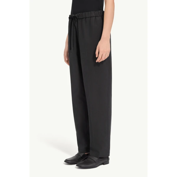 MM6 Maison Margiela Drawstring Wool Shirting Trousers in Anthracite, view 5 | Tailored pants | Coveti